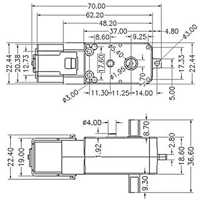 Motorek 3-6V/0,17A s převodovkou, převod 1/90, dvojitý vývod,