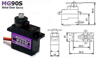 Servo MG90 360° 13g, kovové převody,